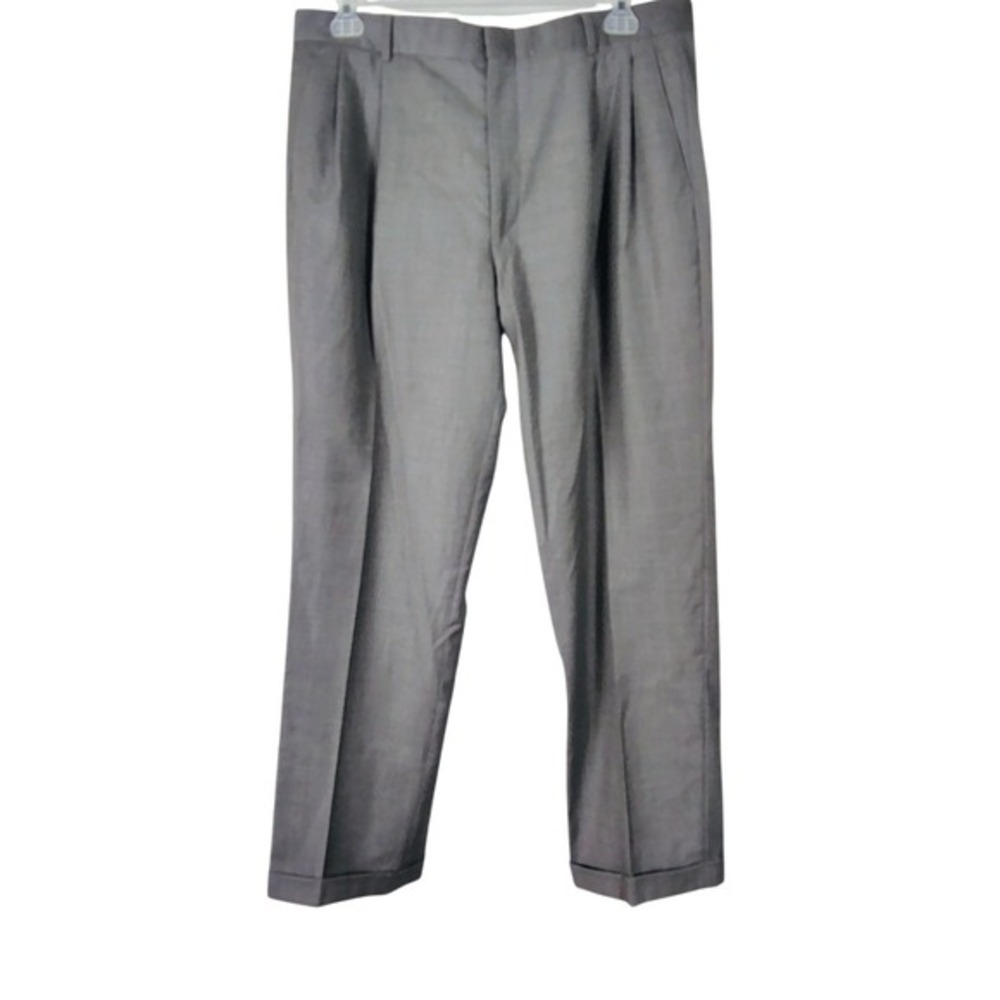 Lands End Traditional Fit‎ Grey 100% Wool Pleated Cuffed Dress Pants Mens 36x32